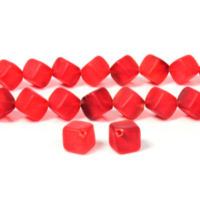 Czech Pressed Glass Bead - Cube with Diagonal Hole 08MM MATTE RUBY