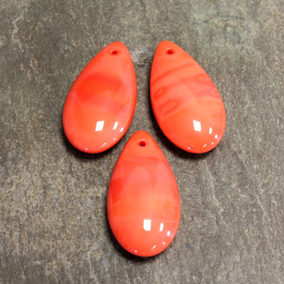 Czech Pressed Glass Pendant - Smooth Pear 22X12MM CORAL