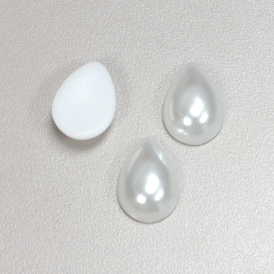 Plastic Medium Dome Pearl Cabochon - Pear Shape 18x13MM WHITE