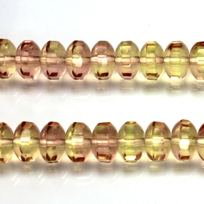 Czech Glass Fire Polish Bead - Rondelle Disc 09x7MM 2-TONE ROSE/JONQUIL