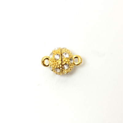 Magnetic Rhinestone Clasp - Round 8MM CRYSTAL SATIN GOLD