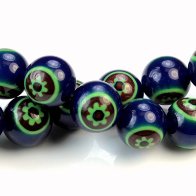 Glass Millefiori Bead - Round 12MM BLUE GREEN RED (21)