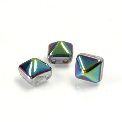 Preciosa Czech Pressed Glass 2-Hole Bead - Pyramid Studs 08x8MM CRYSTAL VITRAIL MEDIUM