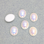 Glass Medium Dome Opaque Cabochon - Coated Oval 10x8MM CHALKWHITE AB