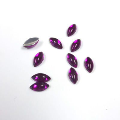 Plastic Flat Back Foiled Cabochon - Navette 08x4MM FUCHSIA