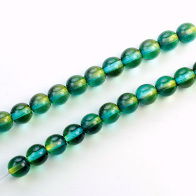 Czech Pressed Glass Bead - Smooth 2-Tone Round 06MM COATED GREEN-YELLOW 69019