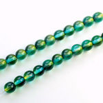 Czech Pressed Glass Bead - Smooth 2-Tone Round 06MM COATED GREEN-YELLOW 69019