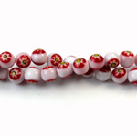 Glass Millefiori Bead - Round 06MM WHITE RED YELLOW (16)