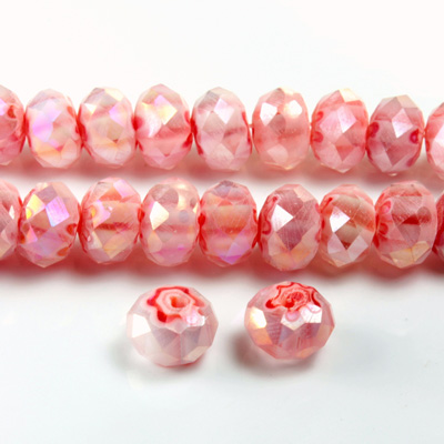 Chinese Cut Crystal Bead - Rondelle 06x8MM LUMI PINK CANE