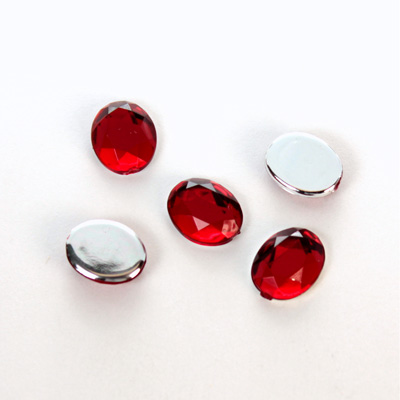 Plastic Flat Back Foiled Rose Cut Rhinestone - Oval 10x8MM RUBY