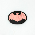 Plastic Cameo - Bat Oval 25x18MM PINK ON BLACK