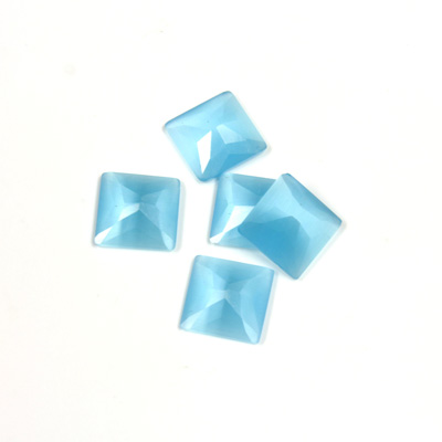 Fiber-Optic Flat Back Stone - Faceted checkerboard Top Square 8x8MM CAT'S EYE AQUA