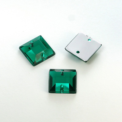 Plastic Flat Back 2-Hole Foiled Sew-On Stone - Square 12MM EMERALD