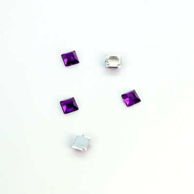 Plastic Flat Back Foiled Rose Cut Rhinestone - Square 04x4MM AMETHYST