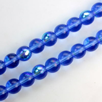 Czech Pressed Glass Bead - Smooth Round 08MM SAPPHIRE AB