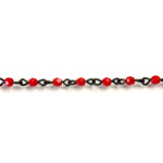 Linked Bead Chain Rosary Style with Glass Fire Polish Bead - Round 3MM RED-JET