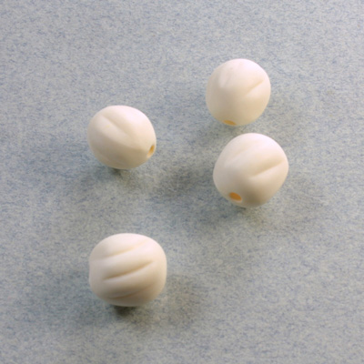 Plastic Engraved Bead - Opaque Round 11x9MM MATTE IVORY