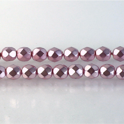 Czech Glass Pearl Faceted Fire Polish Bead - Round 06MM FUCHSIA ON CRYSTAL 78427