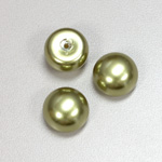 Glass High Dome Cabochon Pearl Dipped - Round 16MM DARK OLIVE