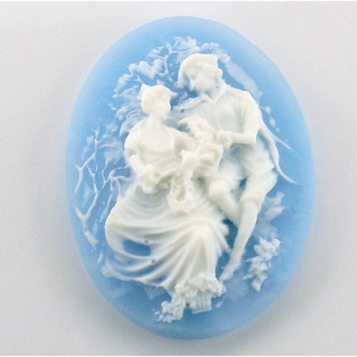 Plastic Cameo - Serenade Oval 40x30MM WHITE ON BLUE