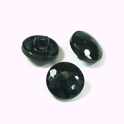 Glass Button - Faceted Top Opaque Round 16MM JET