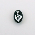 Plastic Cameo - Flower, Lily of the Valley Oval 14x10MM WHITE ON BLACK