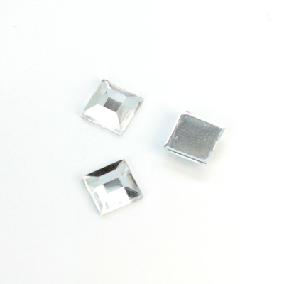 Plastic Flat Back Foiled Rose Cut Rhinestone - Square 08x8MM CRYSTAL