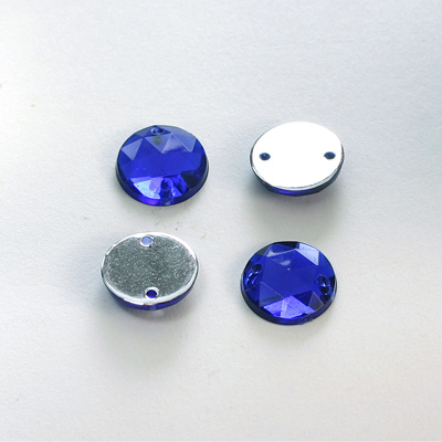 Plastic Flat Back 2-Hole Foiled Sew-On Stone - Round 12MM COBALT