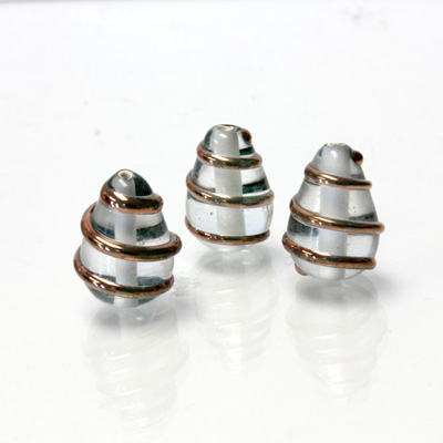 Czech Glass Lampwork Bead - Pear 15x10MM COPPER WRAP CRYSTAL