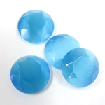 Fiber-Optic Flat Back Stone with Faceted Top and Table - Round 15MM CAT'S EYE AQUA
