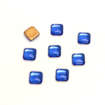 Glass Low Dome Foiled Cabochon - Square Antique 06x6MM SAPPHIRE