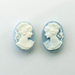 Plastic Cameo - Woman with Ponytail Oval 18x13MM WHITE ON BLUE