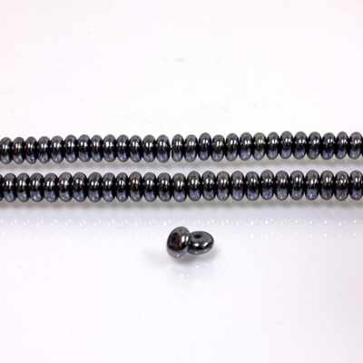 Czech Pressed Glass Bead - Smooth Rondelle 4MM HEMATITE