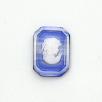 Synthetic Cameo Woman Cushion Octagon 25x18MM 2-TONE CatsEYE BLUE