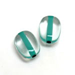 Plastic Bead - Color Lined Smooth Flat Keg 19x14MM CRYSTAL LIGHT TURQUOISE LINE