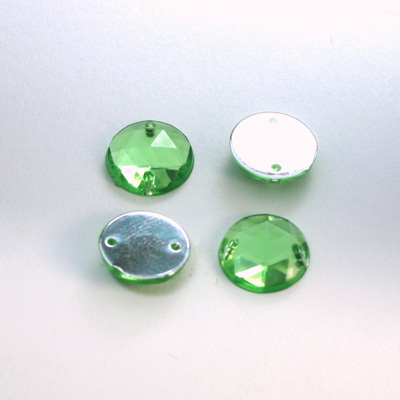 Plastic Flat Back 2-Hole Foiled Sew-On Stone - Round 12MM PERIDOT