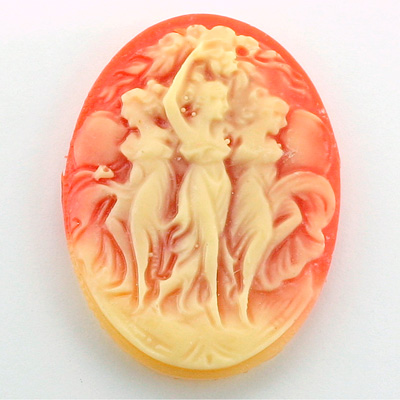 Plastic Cameo - 3 Muses, Dancing Oval 40x30MM IVORY ON CORNELIAN