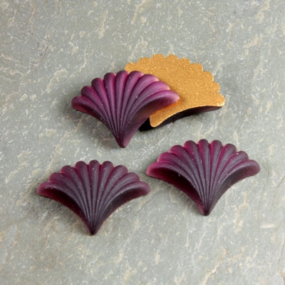 Glass Cabochon - Fan/Shell Shape 19x14MM MATTE AMETHYST Foiled