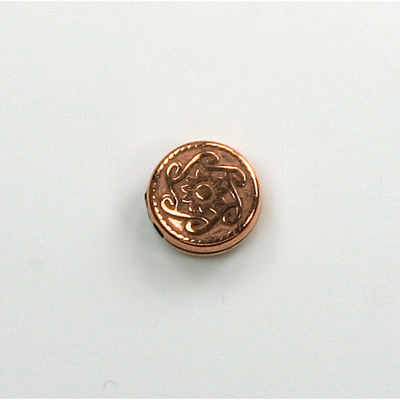 Metalized Plastic Bead - Medallion Round 10MM ANT COPPER