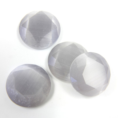 Fiber-Optic Flat Back Stone with Faceted Top and Table - Round 15MM CAT'S EYE LT GREY