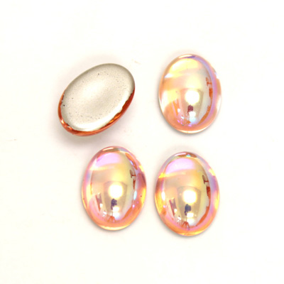 Glass Medium Dome Foiled Cabochon - Coated Oval 14x10MM ROSALINE AB