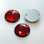 Plastic Flat Back 2-Hole Foiled Sew-On Stone - Round 20MM RUBY