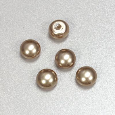 Glass High Dome Cabochon Pearl Dipped - Round 10MM LT BROWN