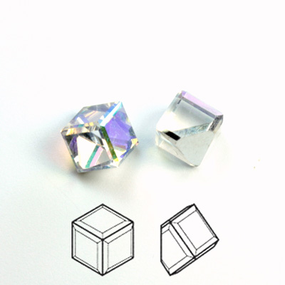 Cut Crystal Flat Back Foiled 3/4 Angled Cube 06MM CRYSTAL AB