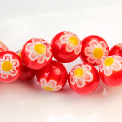 Glass Millefiori Bead - Round 12MM ORANGE YELLOW (19)