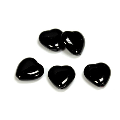 Czech Pressed Glass Bead - Smooth Heart 12x11MM JET