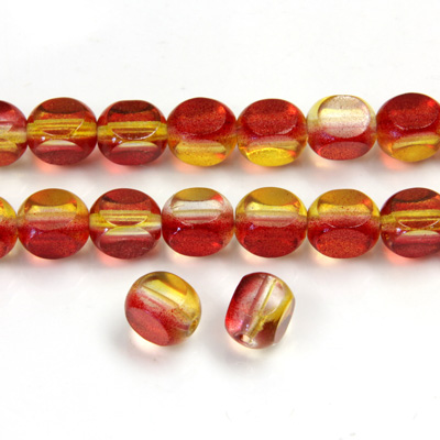 Czech Glass Fire Polish Bead 4 Cut Window 08x6MM RED ORANGE