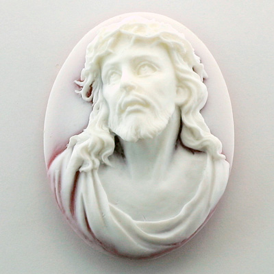 Plastic Cameo - Crown of Thorns Oval 40x30MM WHITE ON RUBY FS