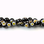 Glass Millefiori Bead - Round 06MM BLACK WHITE YELLOW (08)