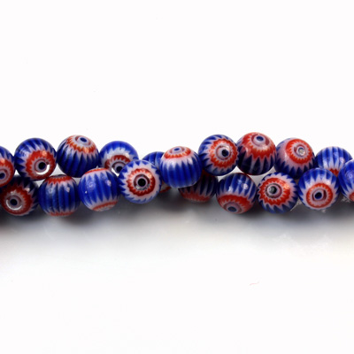 Glass Millefiori Bead - Round 06MM BLUE WHITE RED (04)